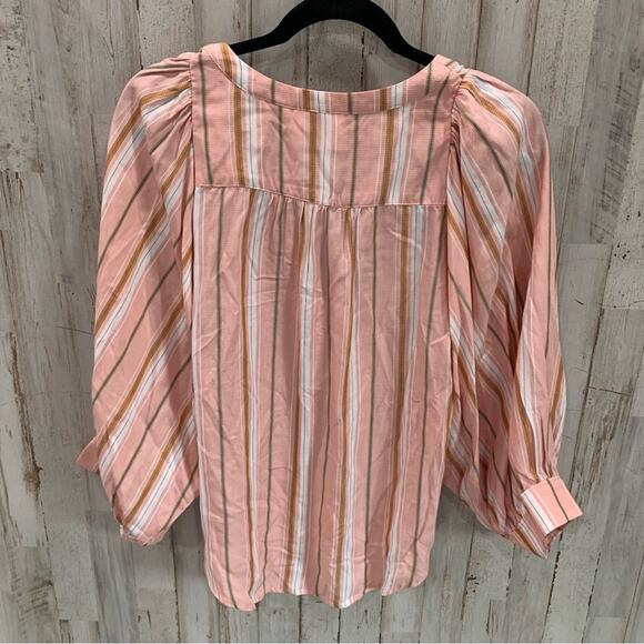 Anthropologie Maeve Byron Pink Striped Blouse VNeck - Picture 7 of 8